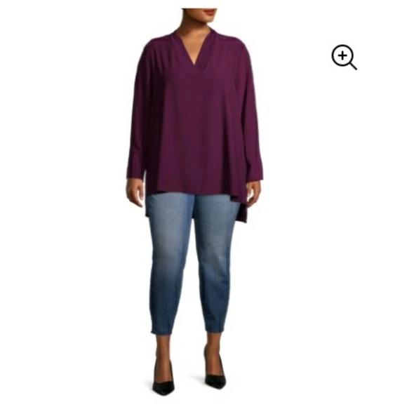 Terra & Sky Women's Plus Size V-Neck Tunic Top wit - Picture 2 of 6